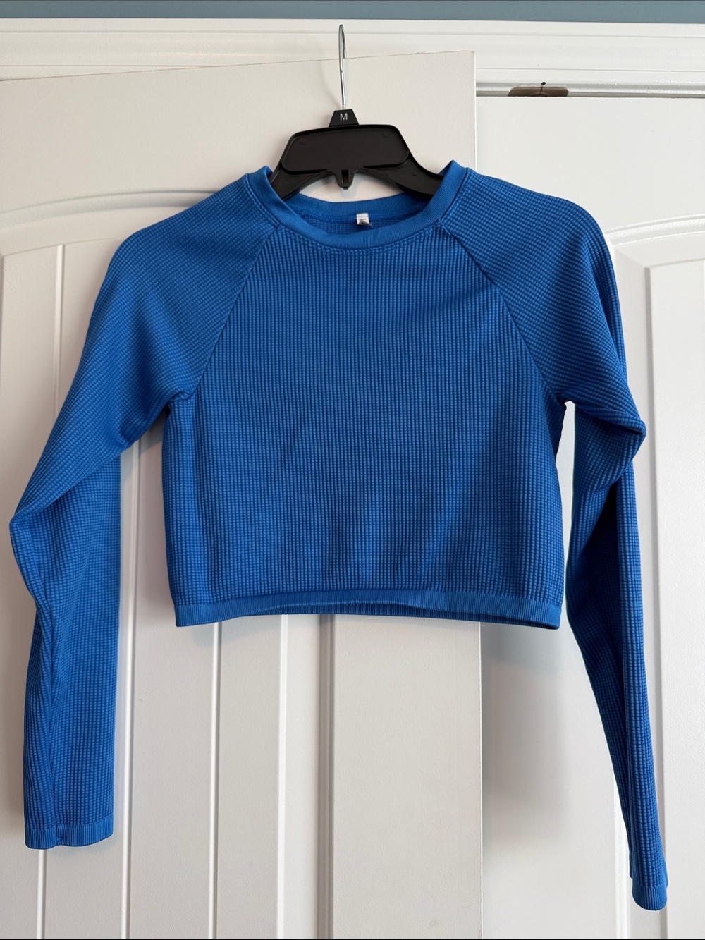 aerie Cobalt Blue Waffle-Knit Long Sleeve Crop Top